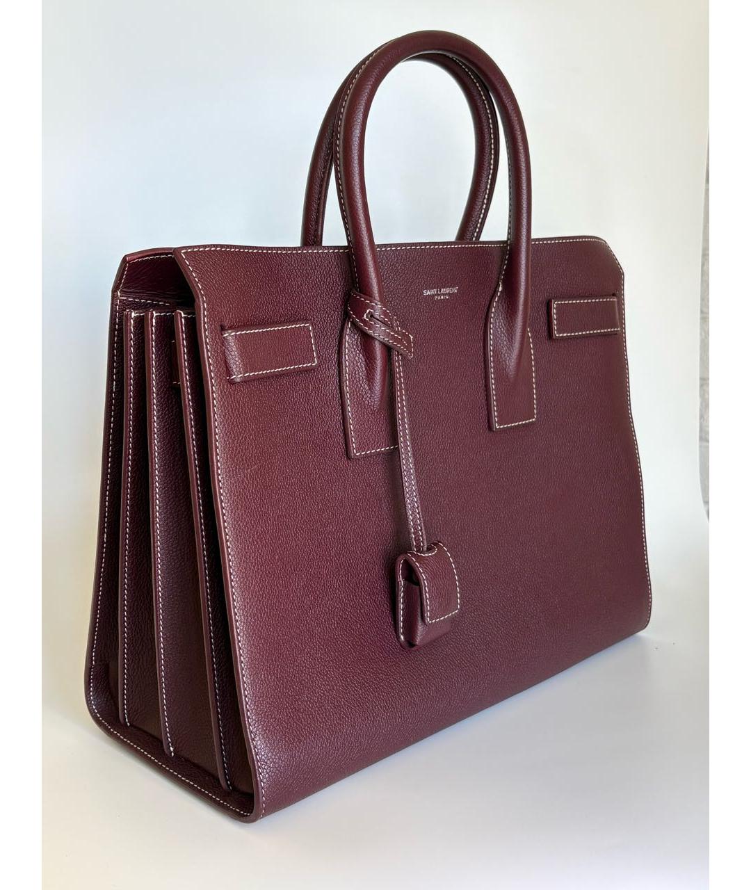 SAINT LAURENT Бордовая кожаная сумка с короткими ручками, фото 2