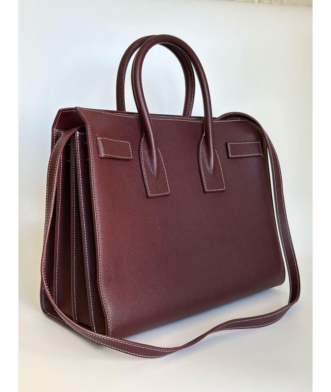 SAINT LAURENT Бордовая кожаная сумка с короткими ручками, фото 3