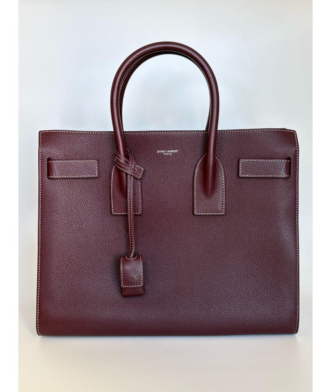 SAINT LAURENT Бордовая кожаная сумка с короткими ручками, фото 9