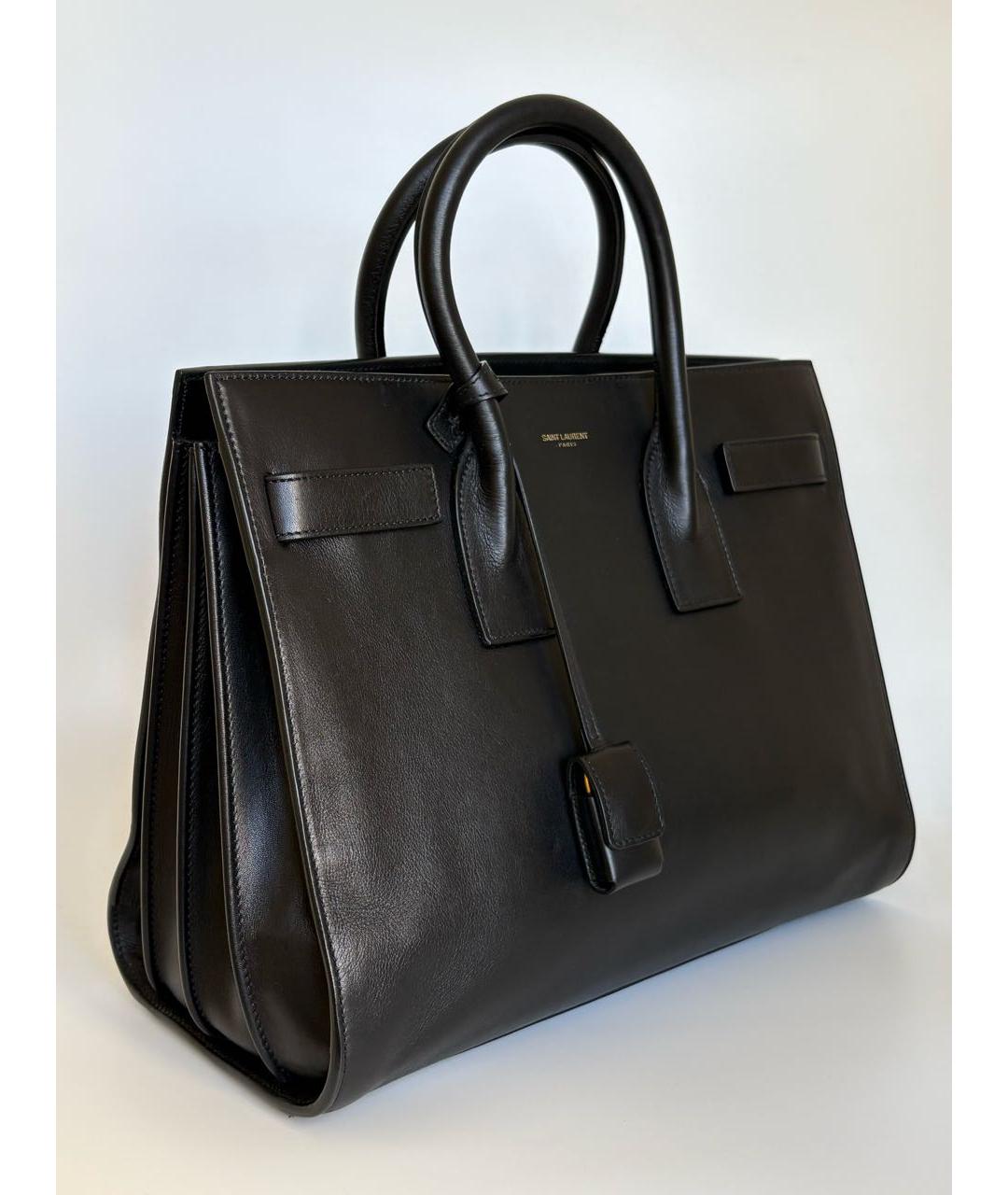 SAINT LAURENT Черная кожаная сумка с короткими ручками, фото 2