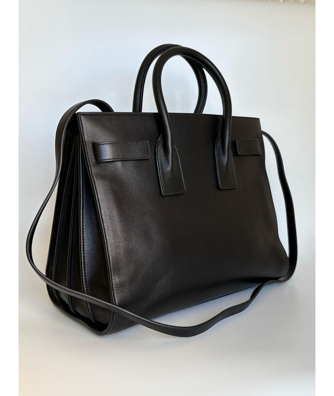 SAINT LAURENT Черная кожаная сумка с короткими ручками, фото 3
