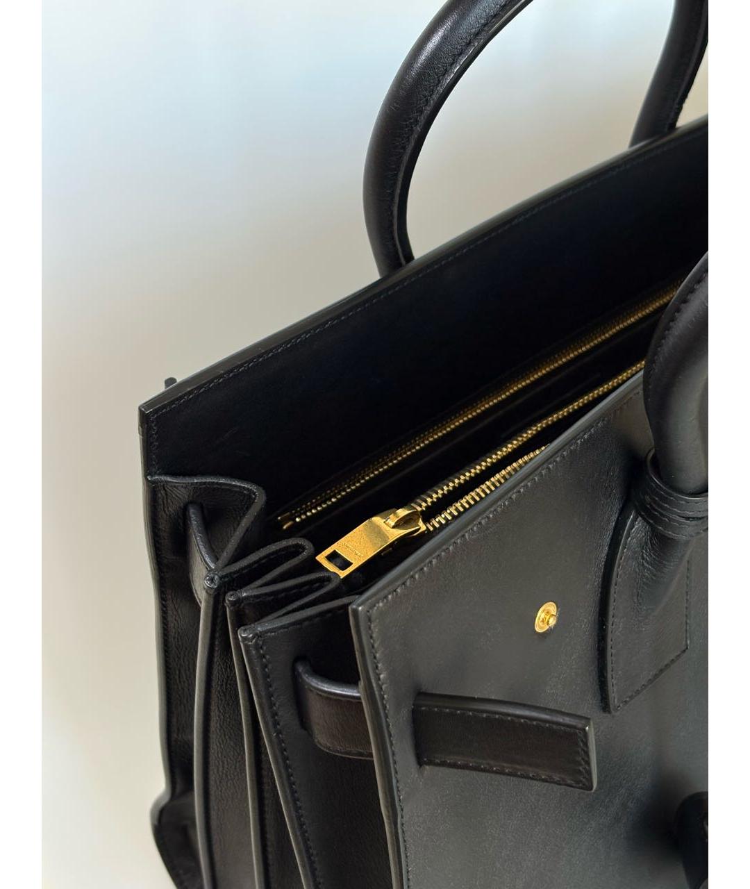 SAINT LAURENT Черная кожаная сумка с короткими ручками, фото 5