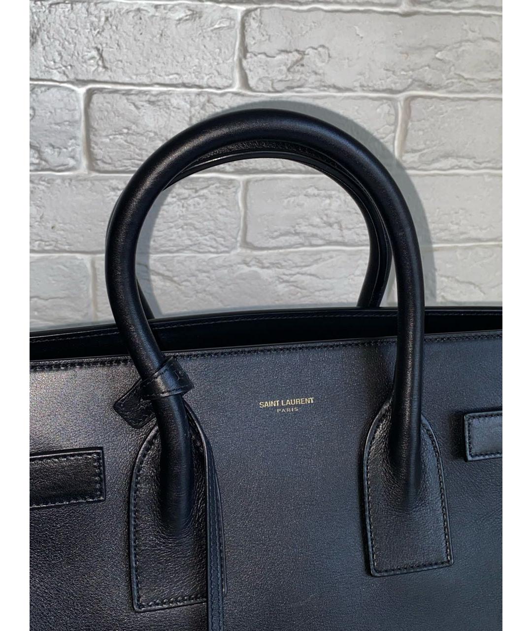 SAINT LAURENT Черная кожаная сумка с короткими ручками, фото 5