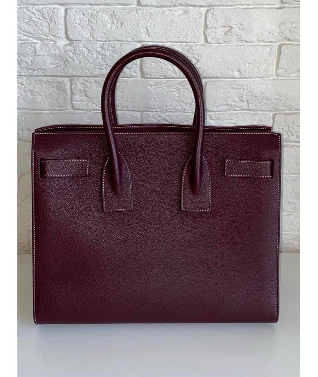 SAINT LAURENT Бордовая кожаная сумка с короткими ручками, фото 2