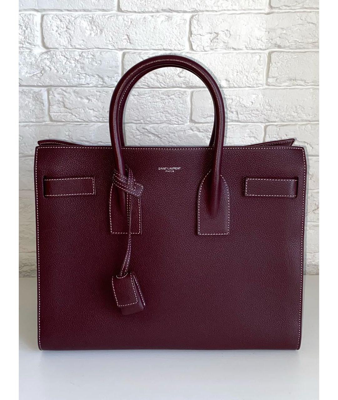 SAINT LAURENT Бордовая кожаная сумка с короткими ручками, фото 9