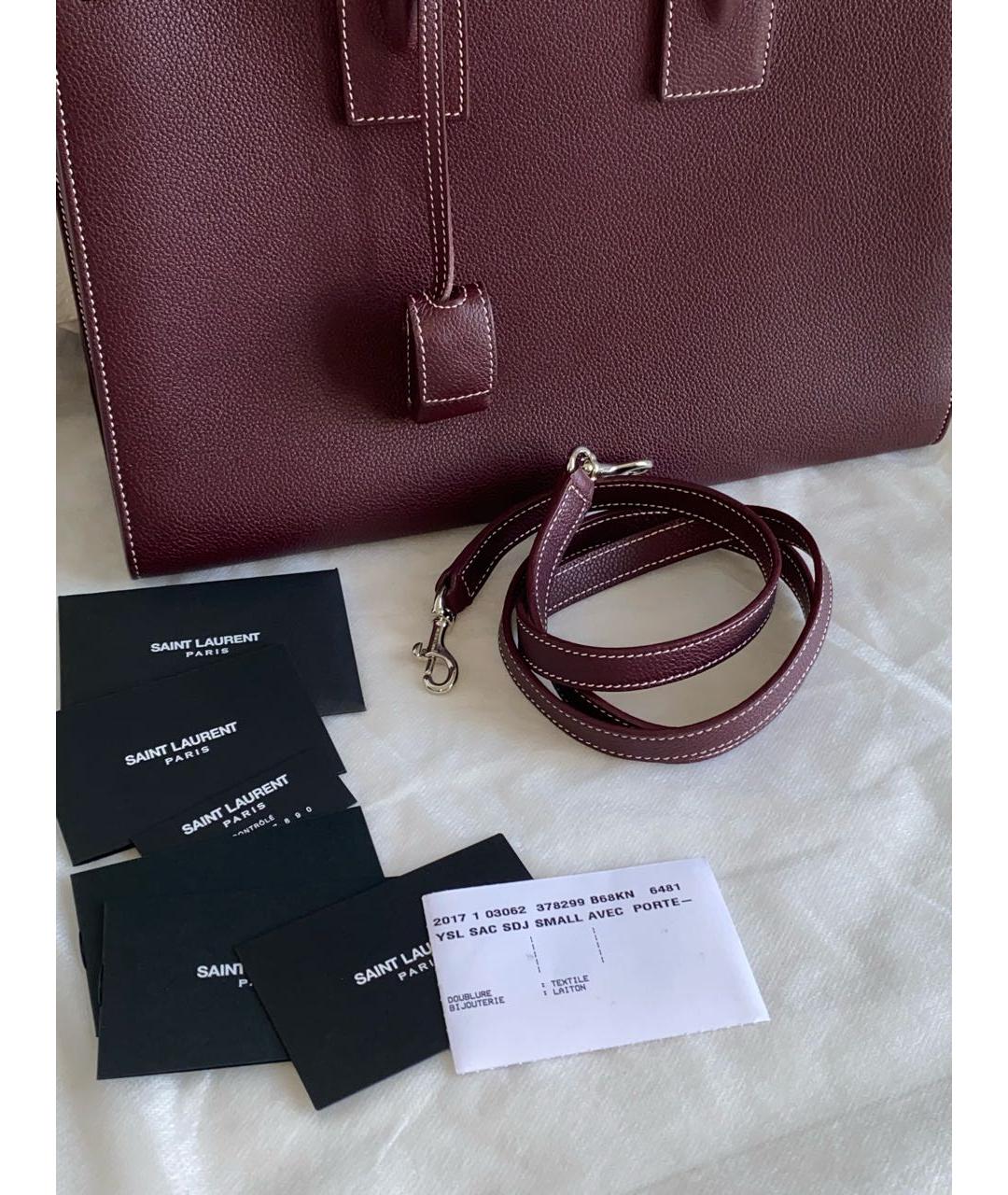 SAINT LAURENT Бордовая кожаная сумка с короткими ручками, фото 5