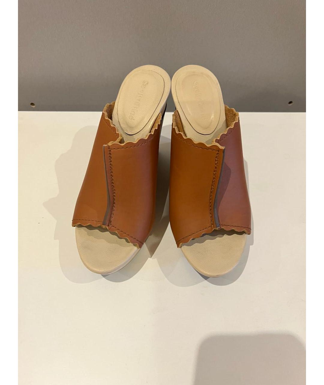 SEE BY CHLOE Горчичные кожаные сабо, фото 3