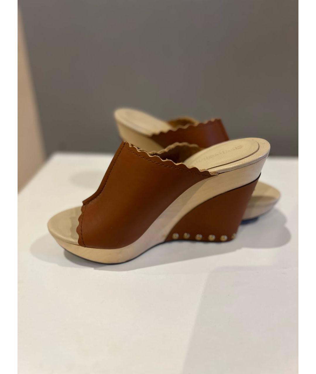 SEE BY CHLOE Горчичные кожаные сабо, фото 2