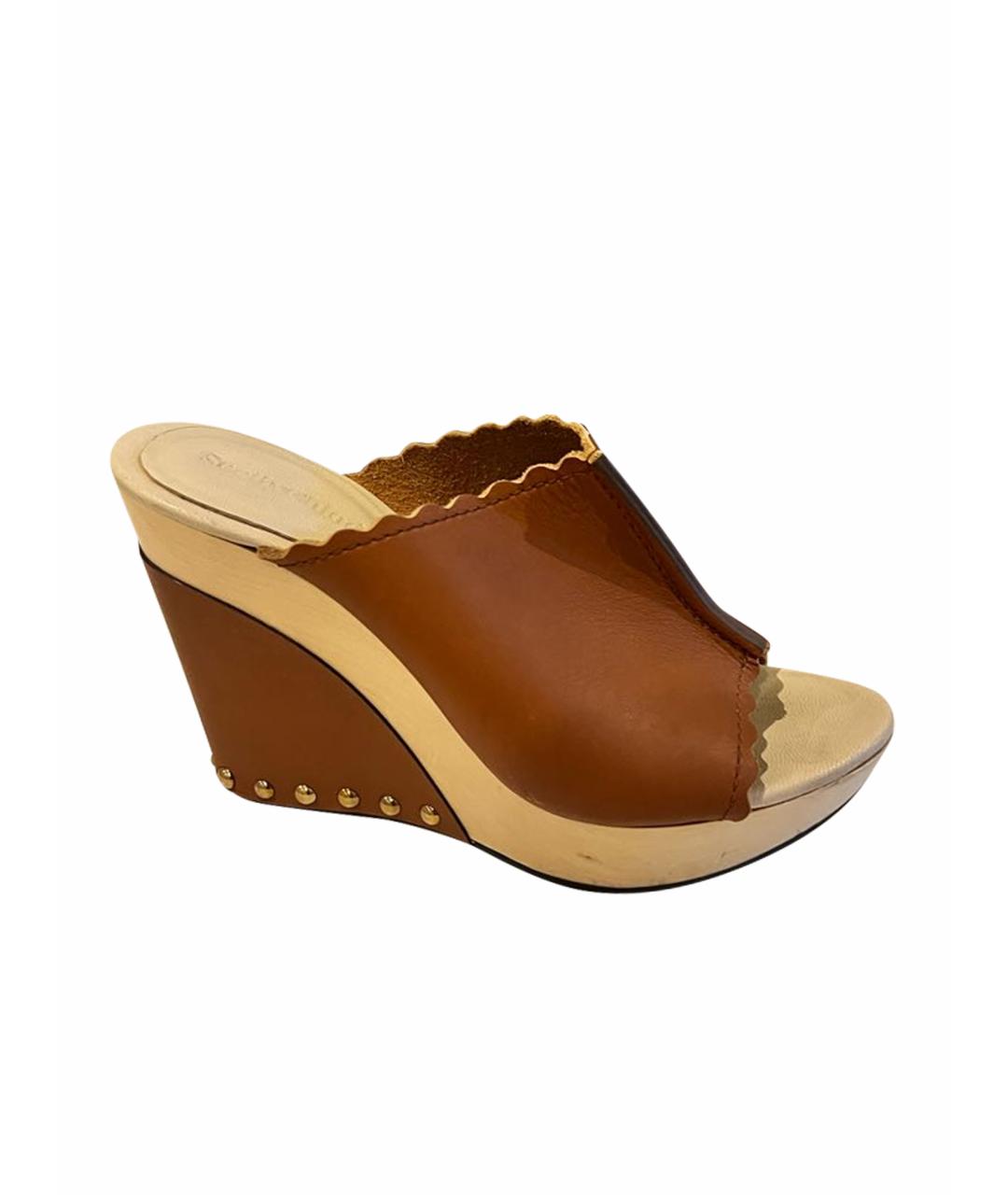 SEE BY CHLOE Горчичные кожаные сабо, фото 1