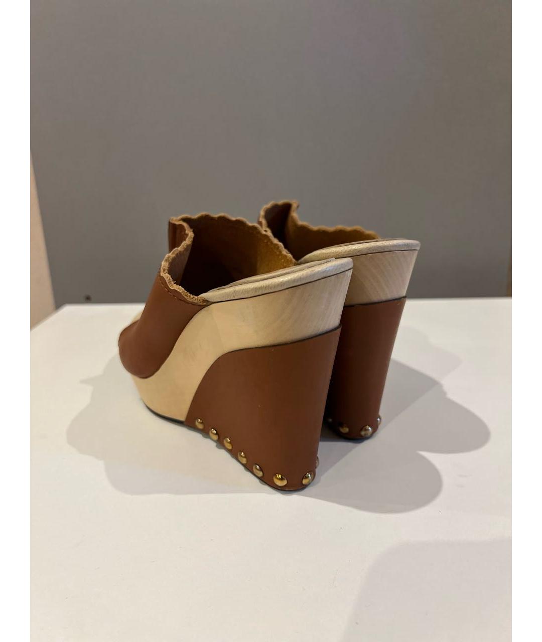 SEE BY CHLOE Горчичные кожаные сабо, фото 4