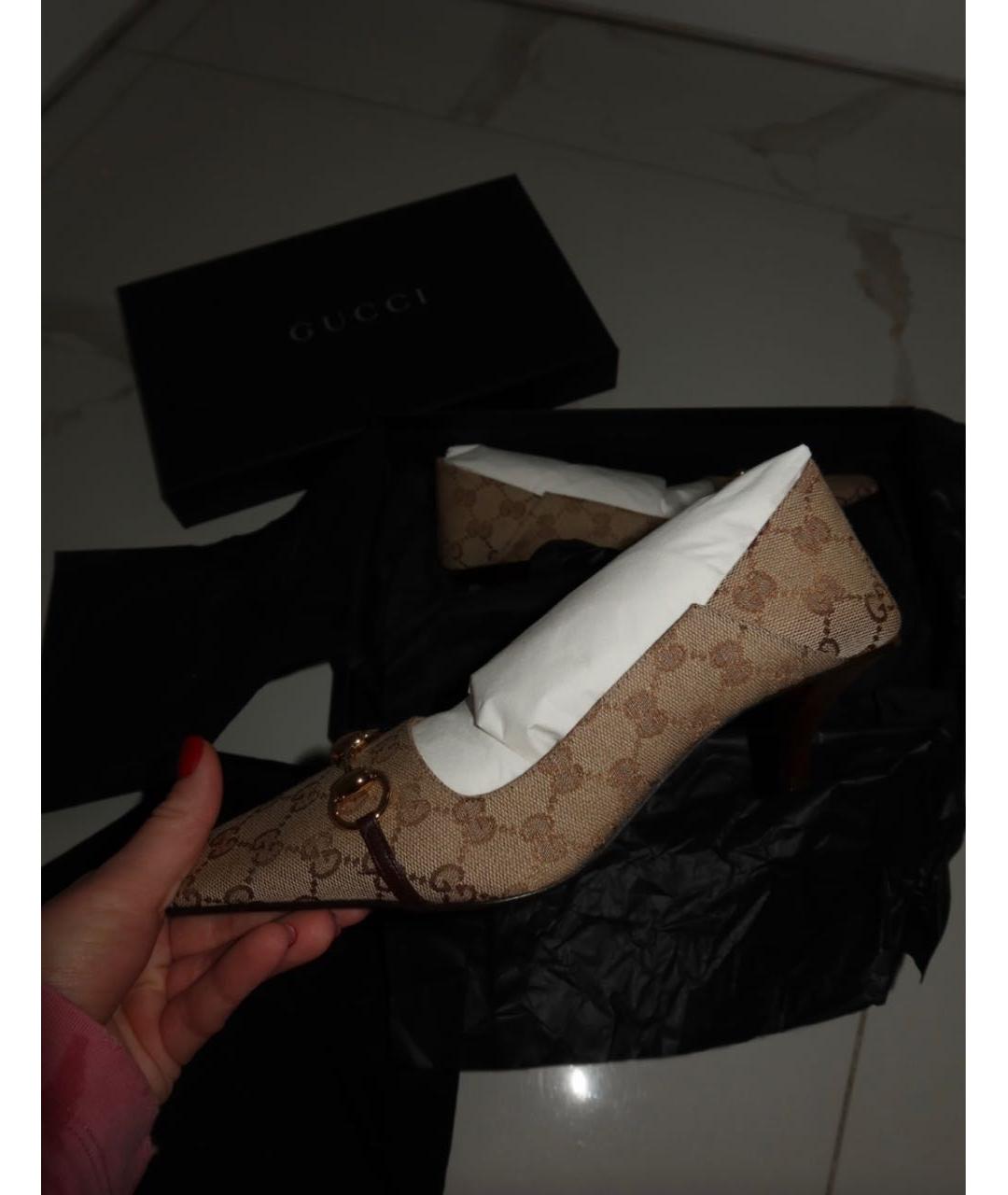 GUCCI Бежевые текстильные туфли, фото 3