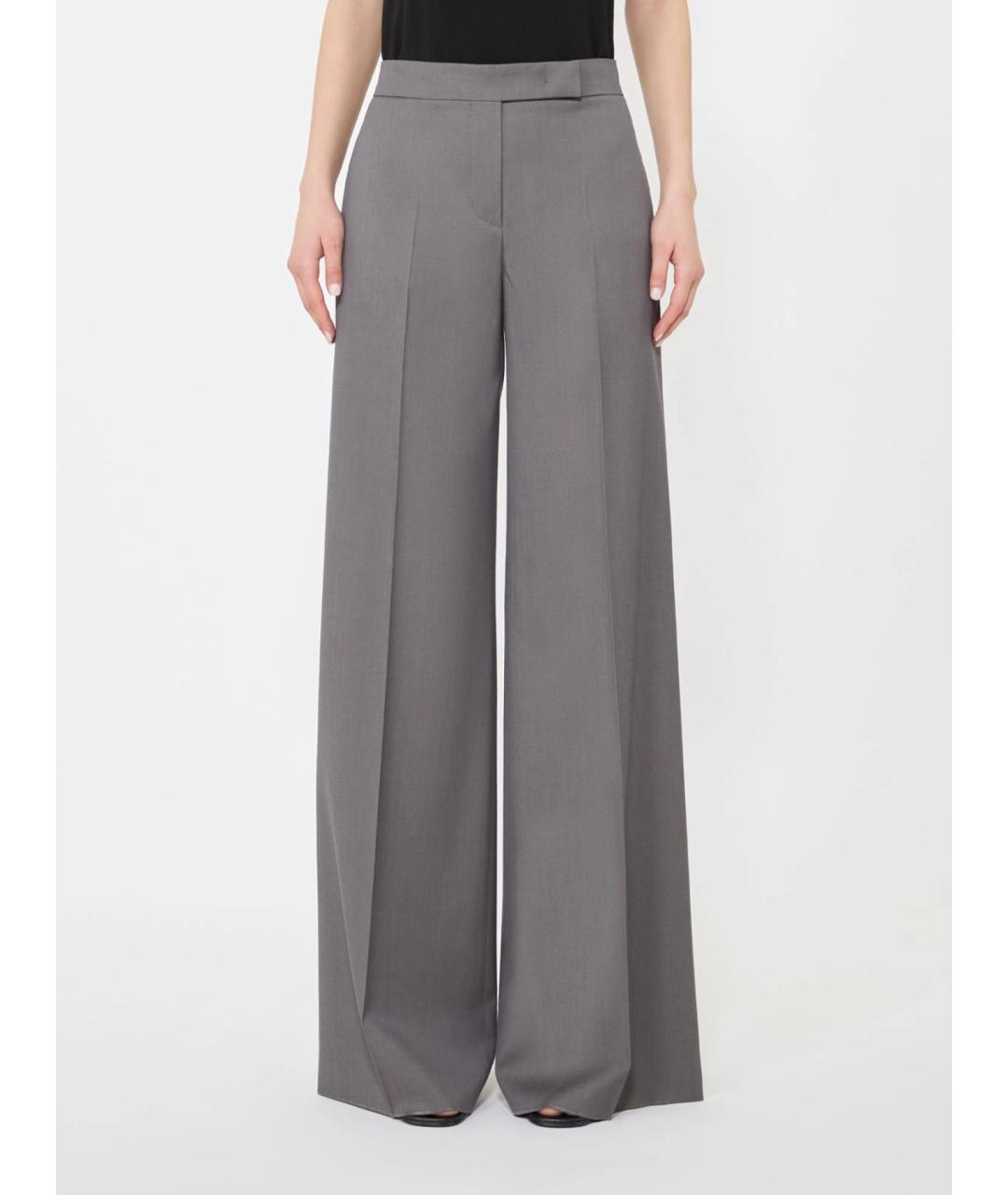 MAX MARA Серые шерстяные прямые брюки, фото 3
