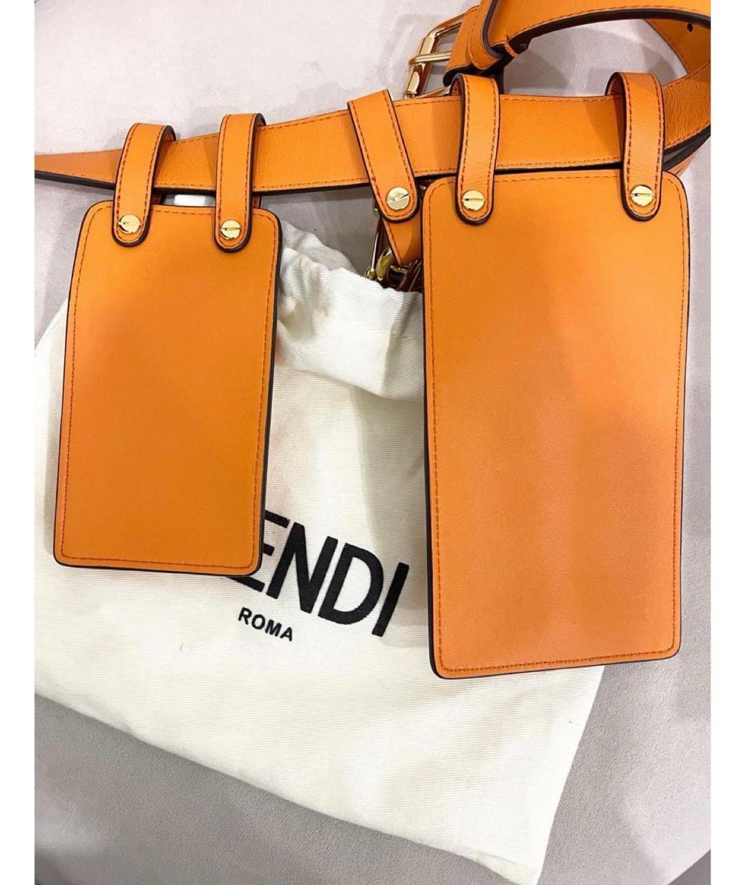 FENDI Оранжевая кожаная поясная сумка, фото 3