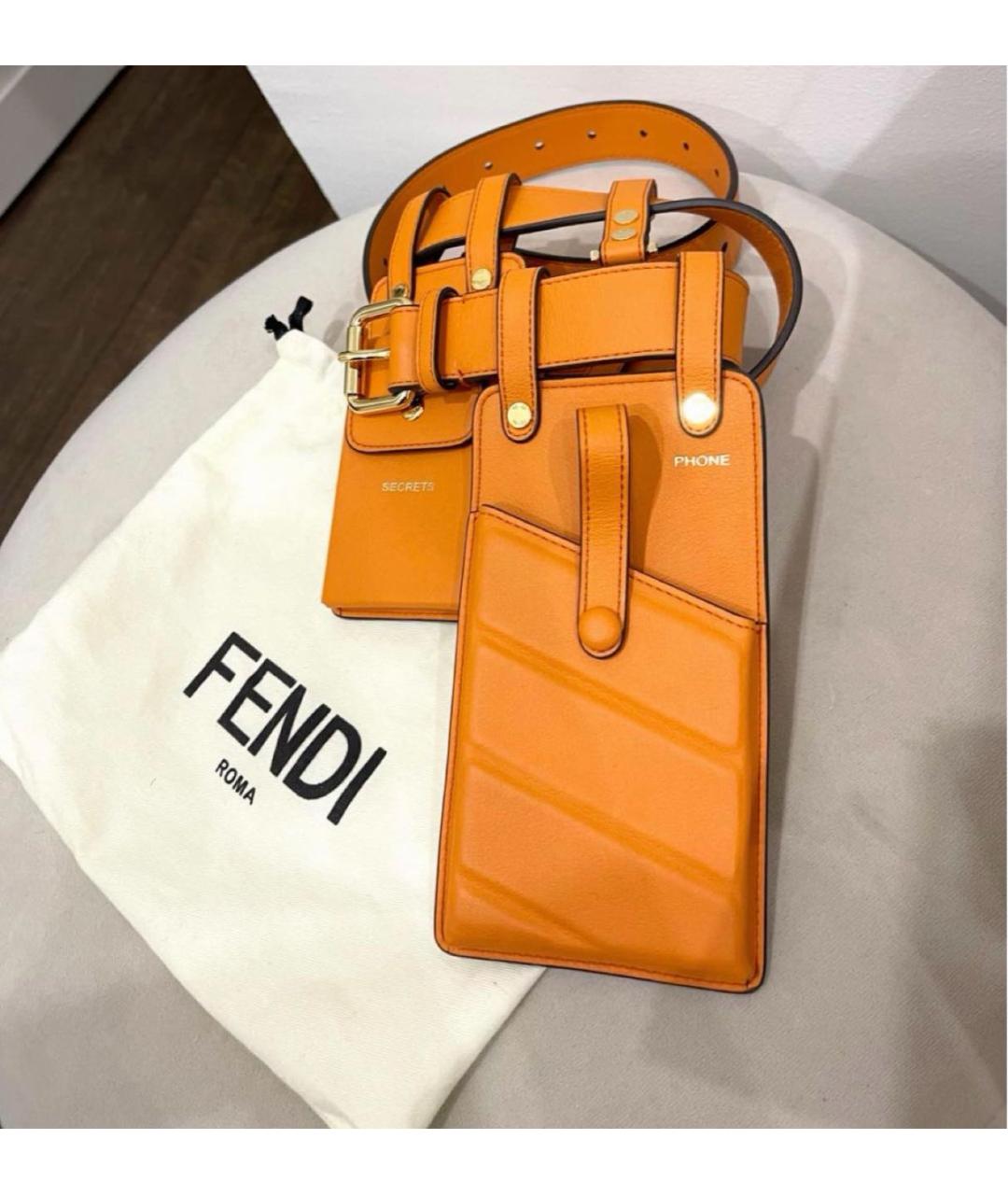 FENDI Оранжевая кожаная поясная сумка, фото 2