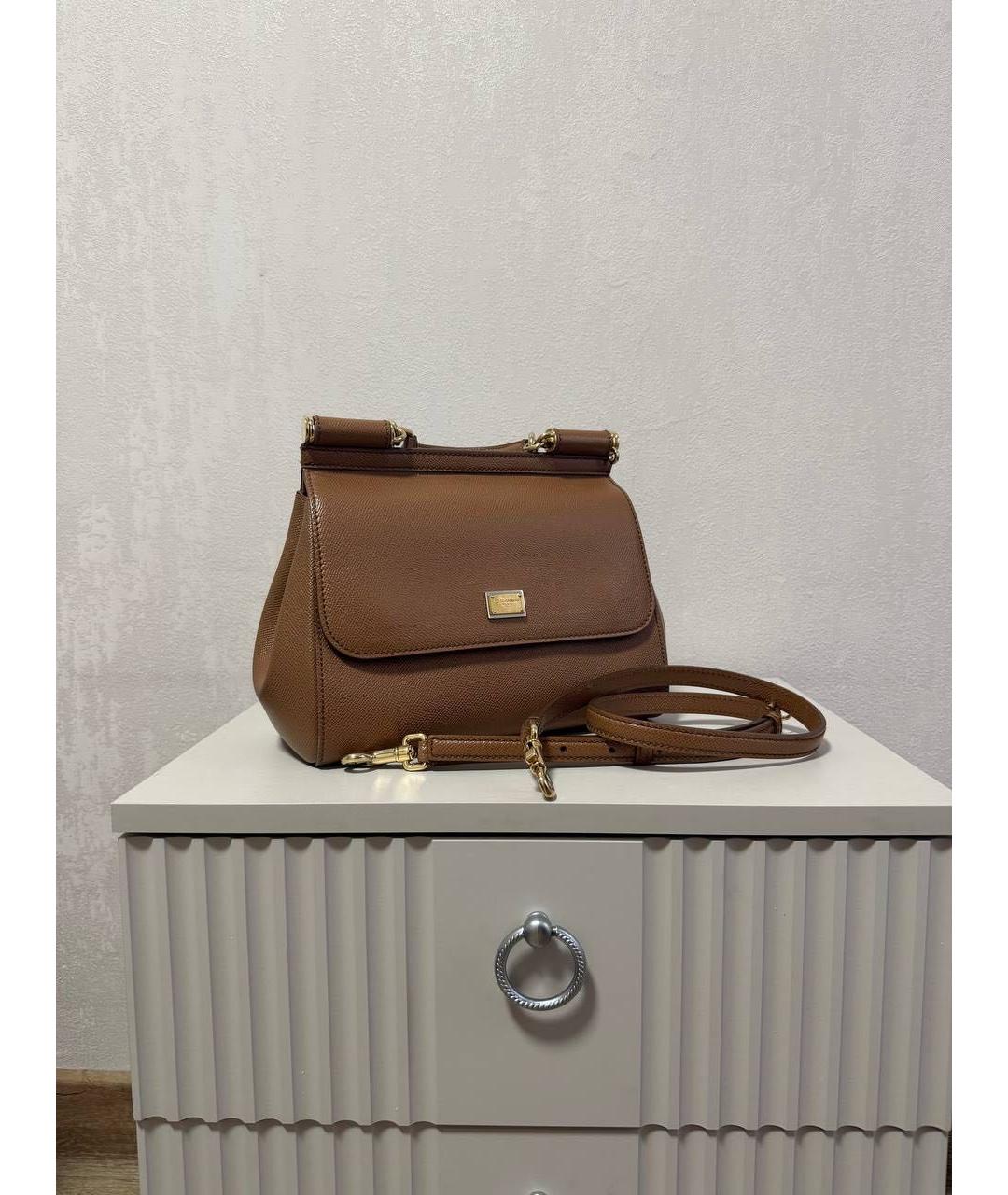 DOLCE&GABBANA Коричневая кожаная сумка тоут, фото 7