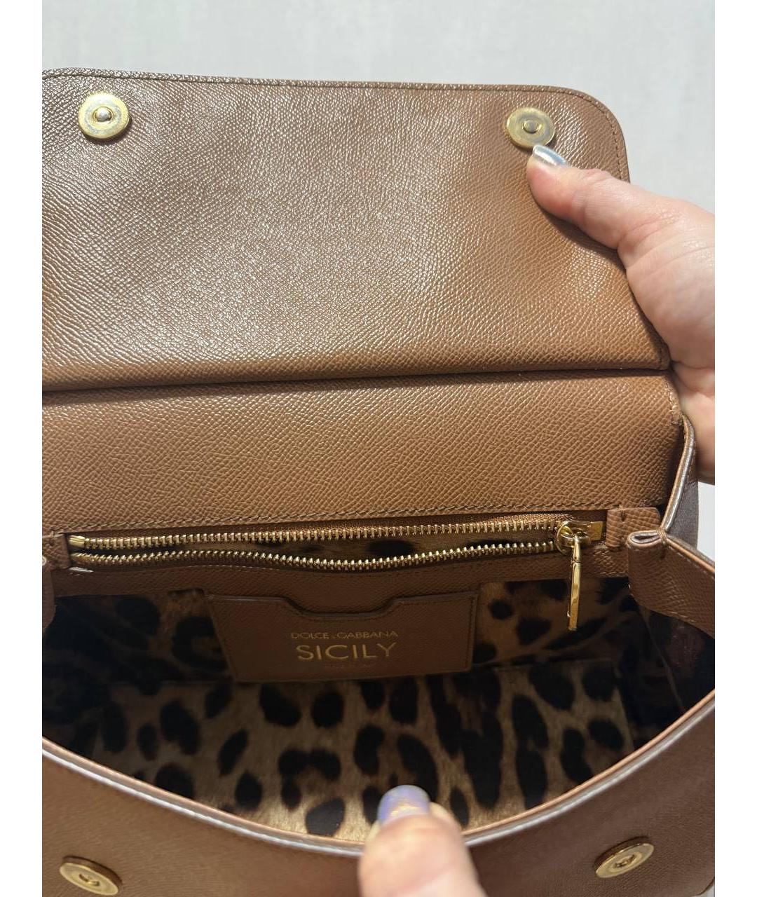DOLCE&GABBANA Коричневая кожаная сумка тоут, фото 4