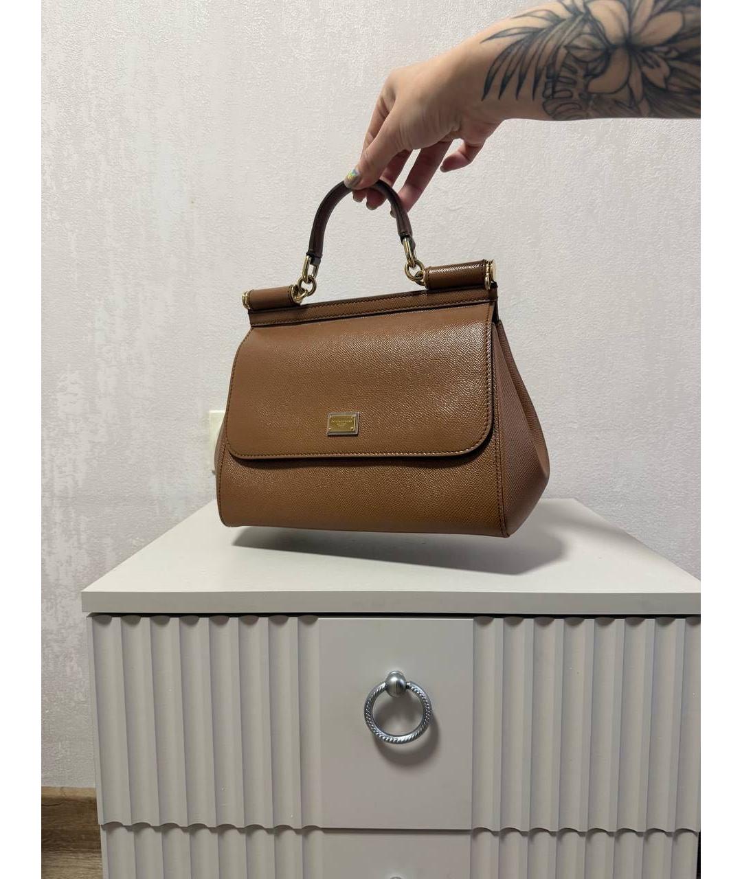 DOLCE&GABBANA Коричневая кожаная сумка тоут, фото 8