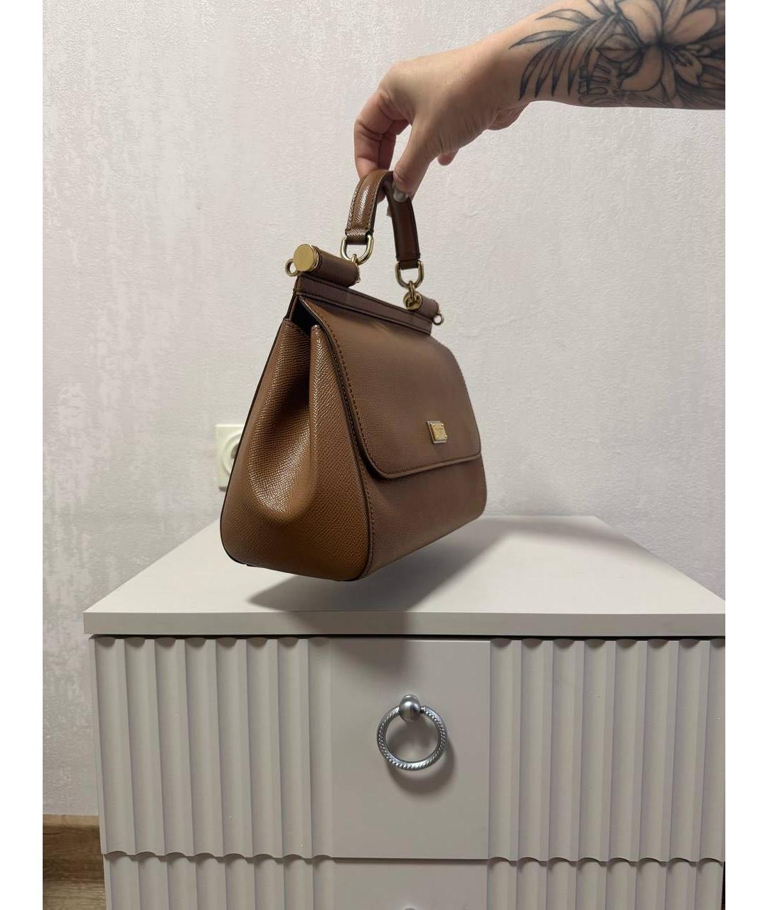 DOLCE&GABBANA Коричневая кожаная сумка тоут, фото 3