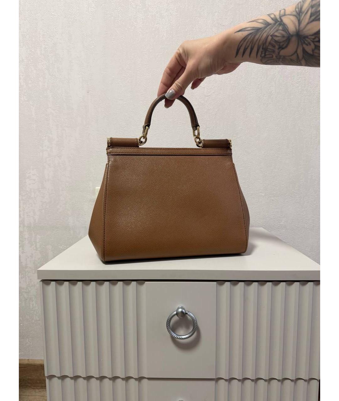 DOLCE&GABBANA Коричневая кожаная сумка тоут, фото 2