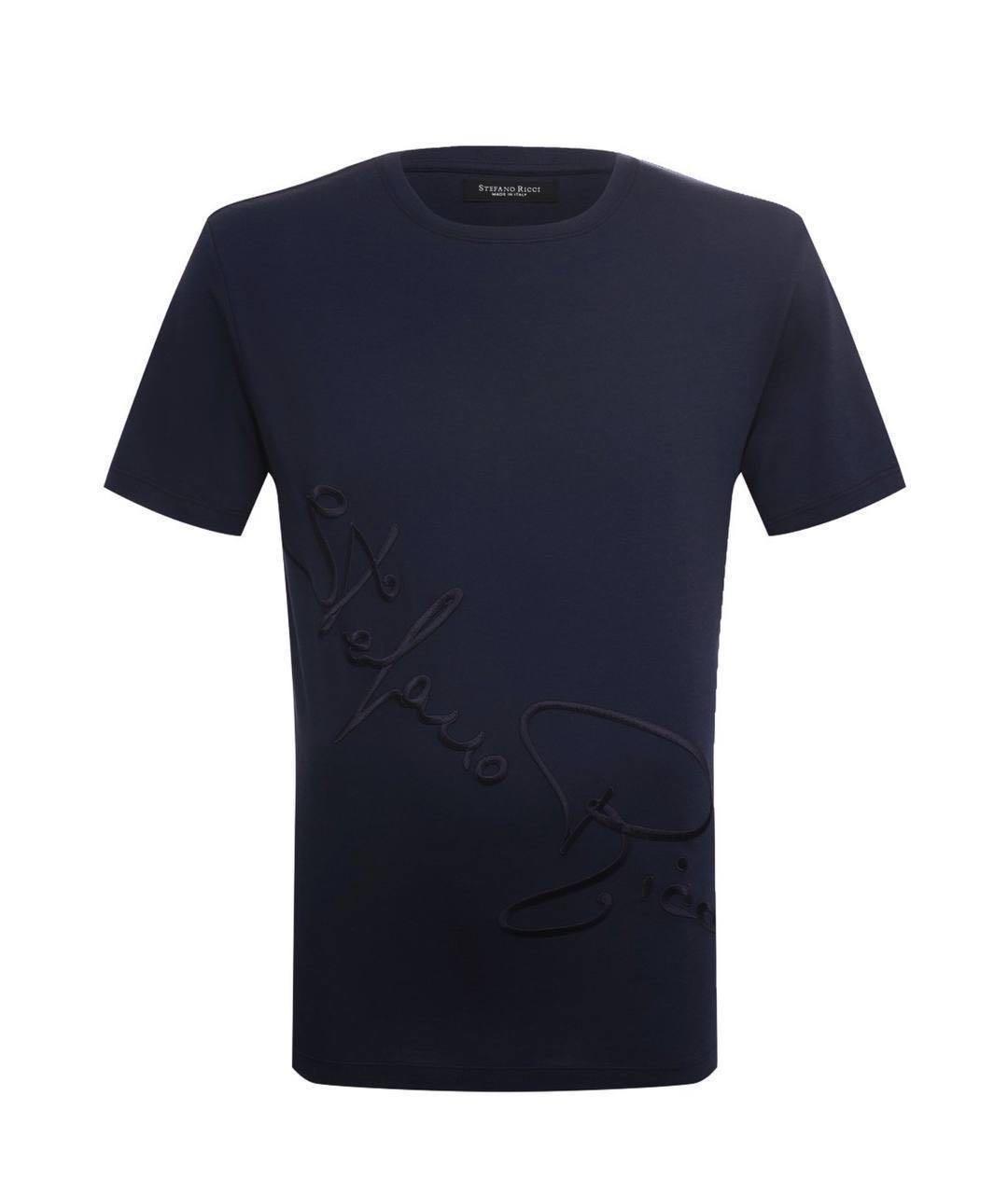STEFANO RICCI Темно-синяя хлопковая футболка, фото 4