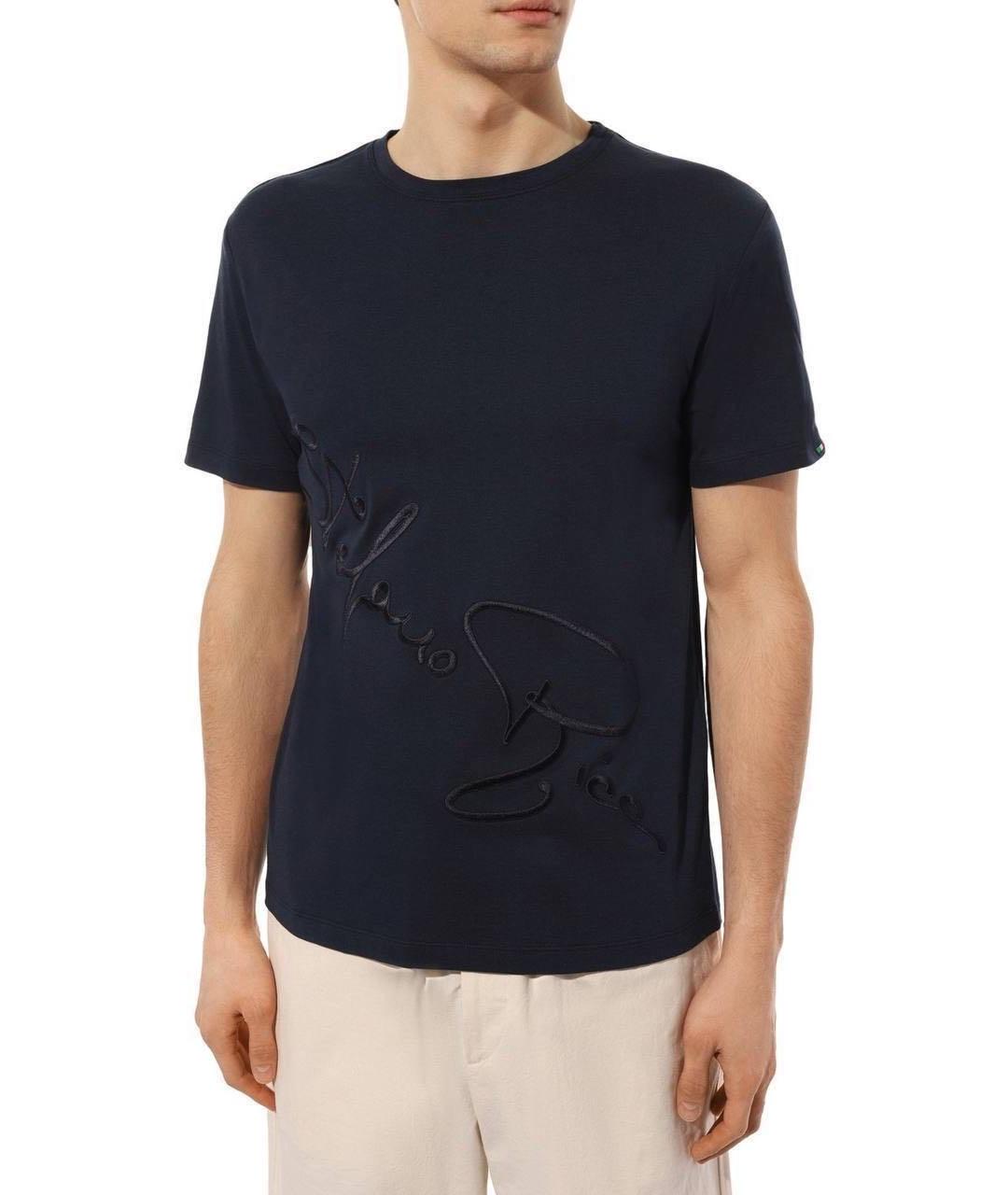 STEFANO RICCI Темно-синяя хлопковая футболка, фото 2
