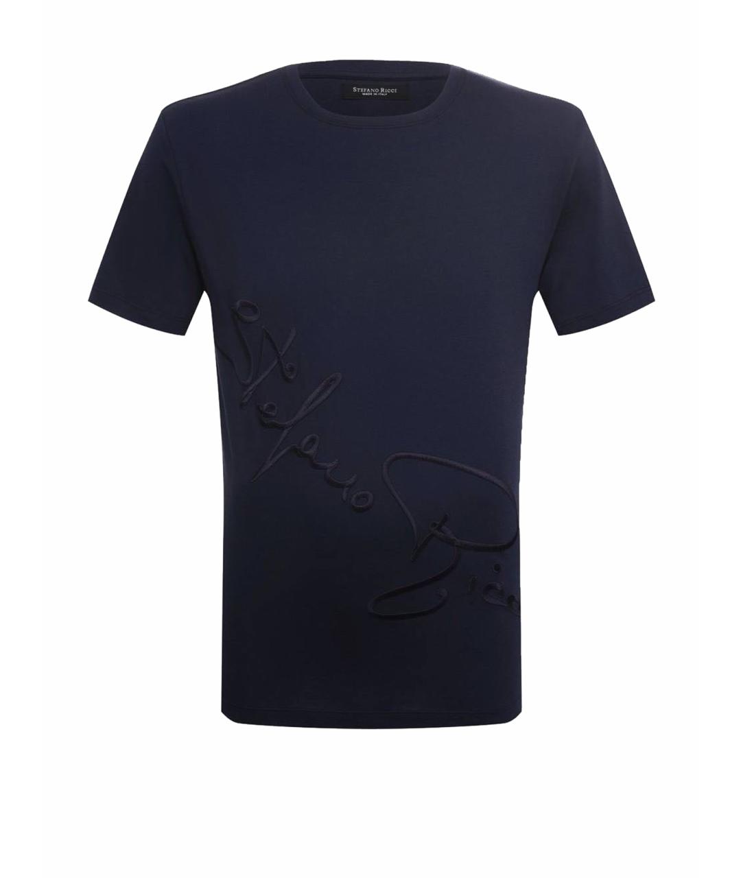 STEFANO RICCI Темно-синяя хлопковая футболка, фото 1