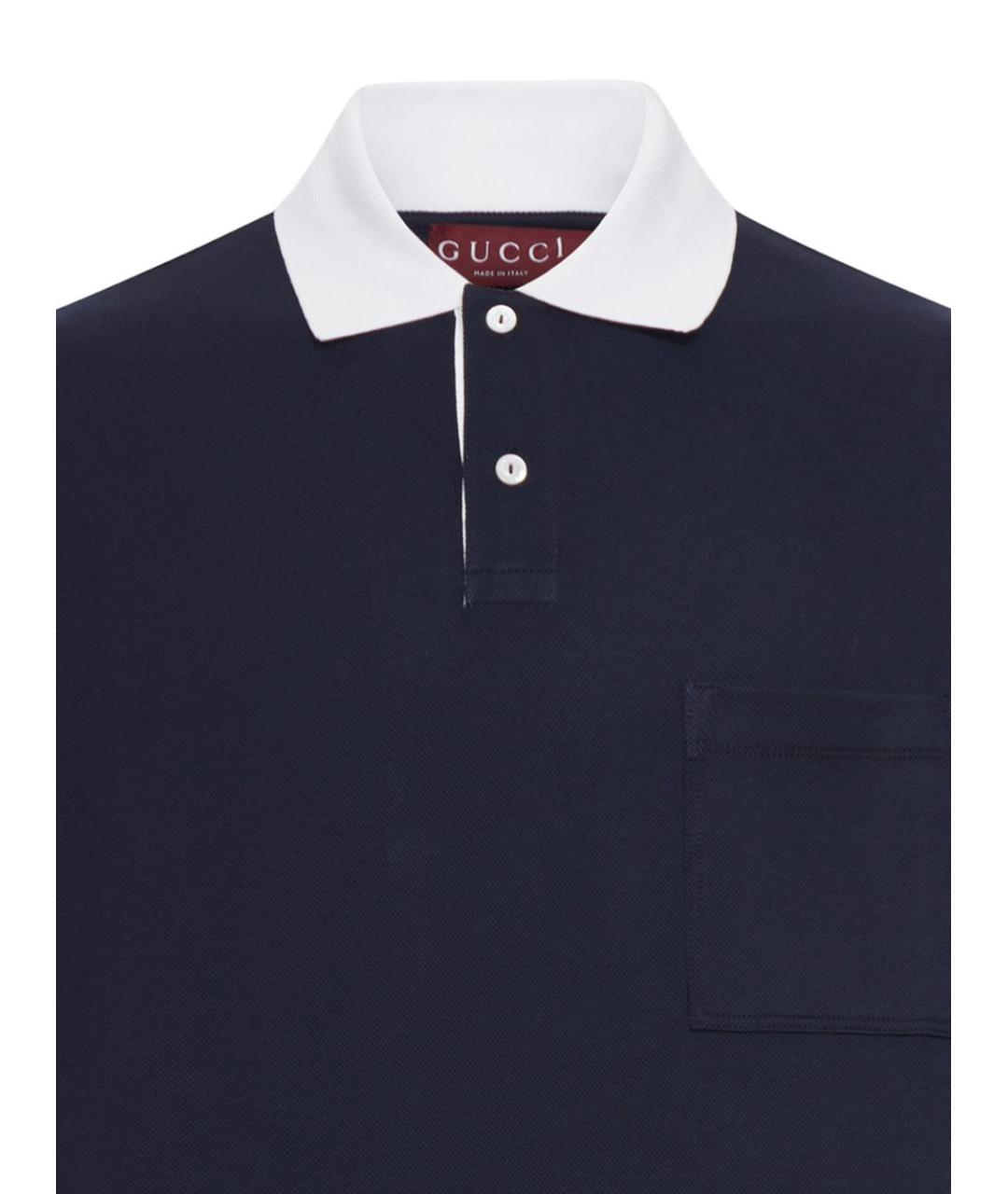 GUCCI Темно-синее хлопковое поло с коротким рукавом, фото 2