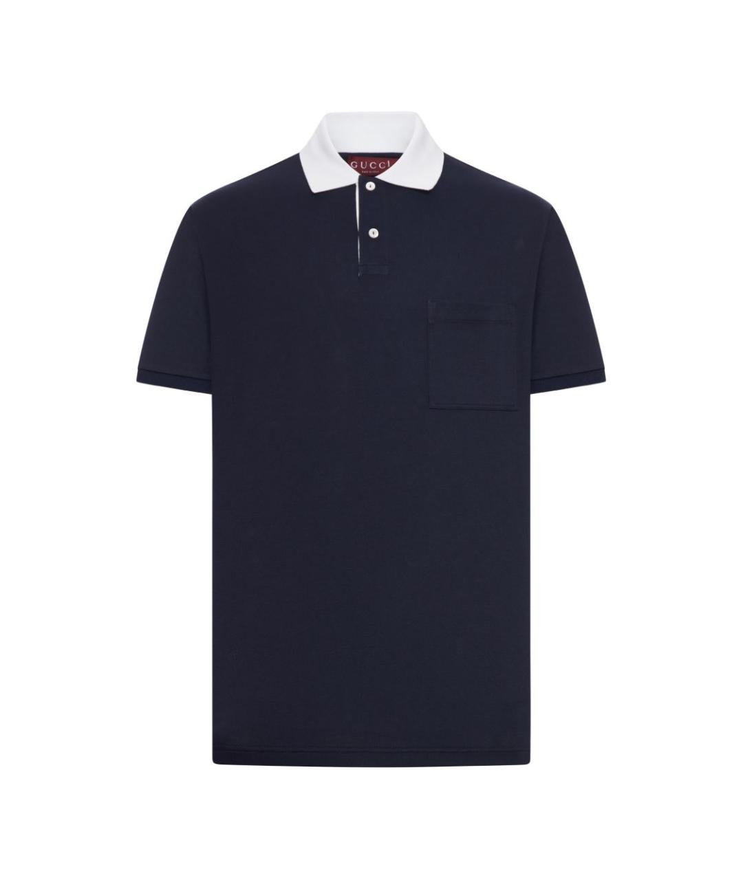 GUCCI Темно-синее хлопковое поло с коротким рукавом, фото 1