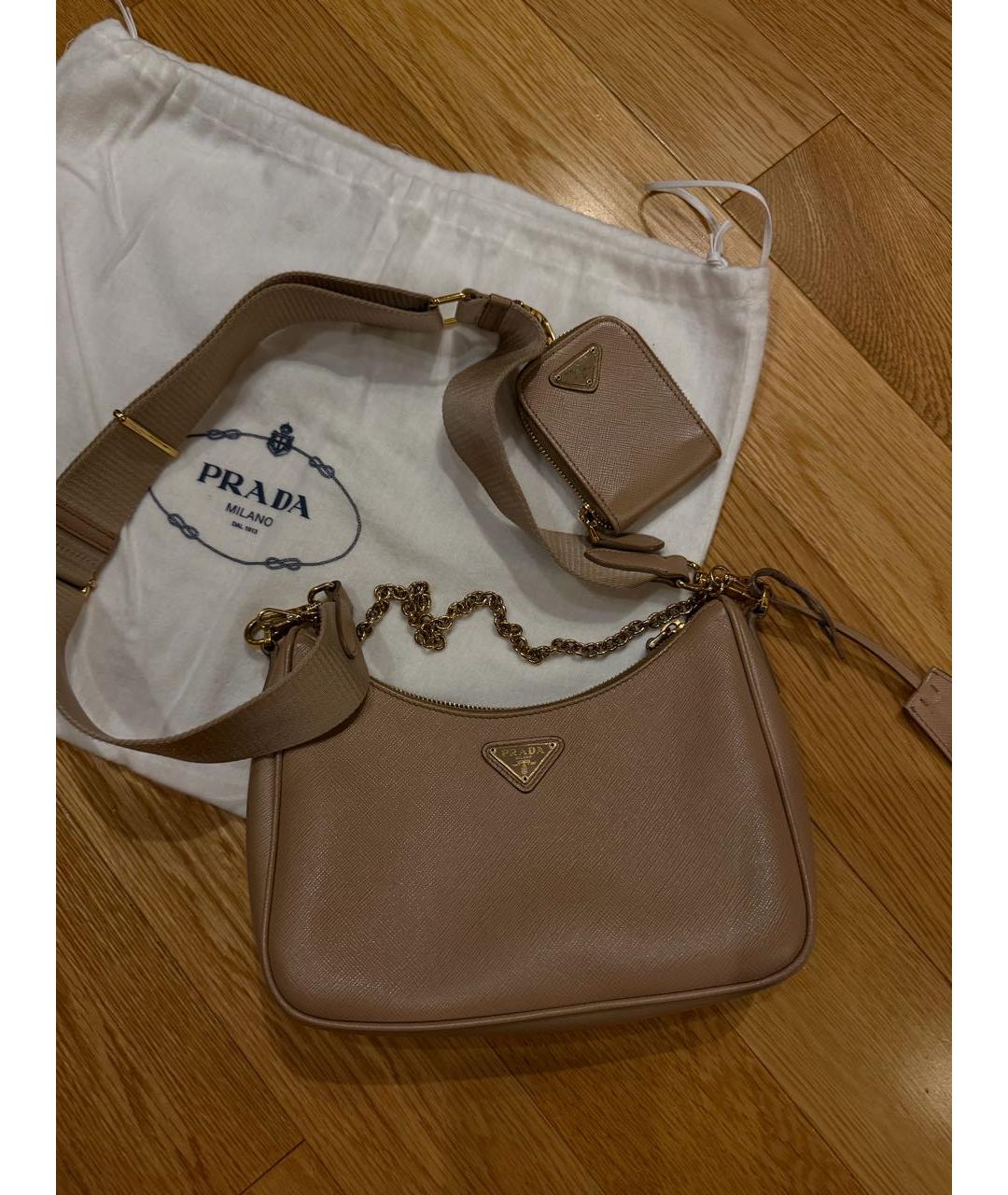 PRADA Бежевая кожаная сумка через плечо, фото 6
