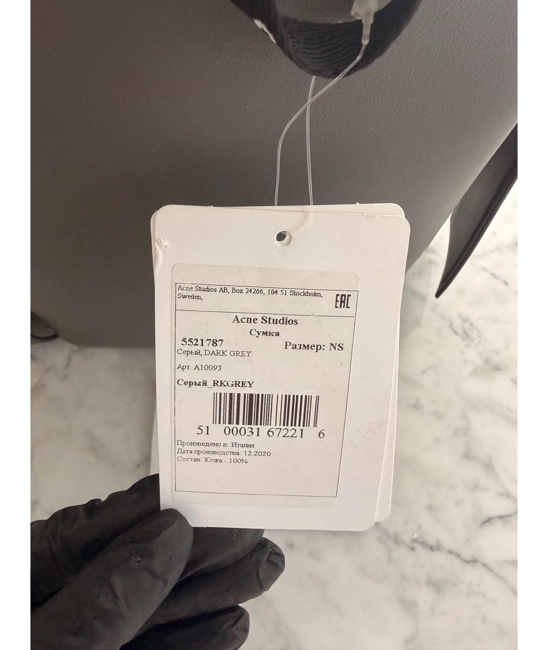 ACNE STUDIOS Серая кожаная сумка с короткими ручками, фото 4