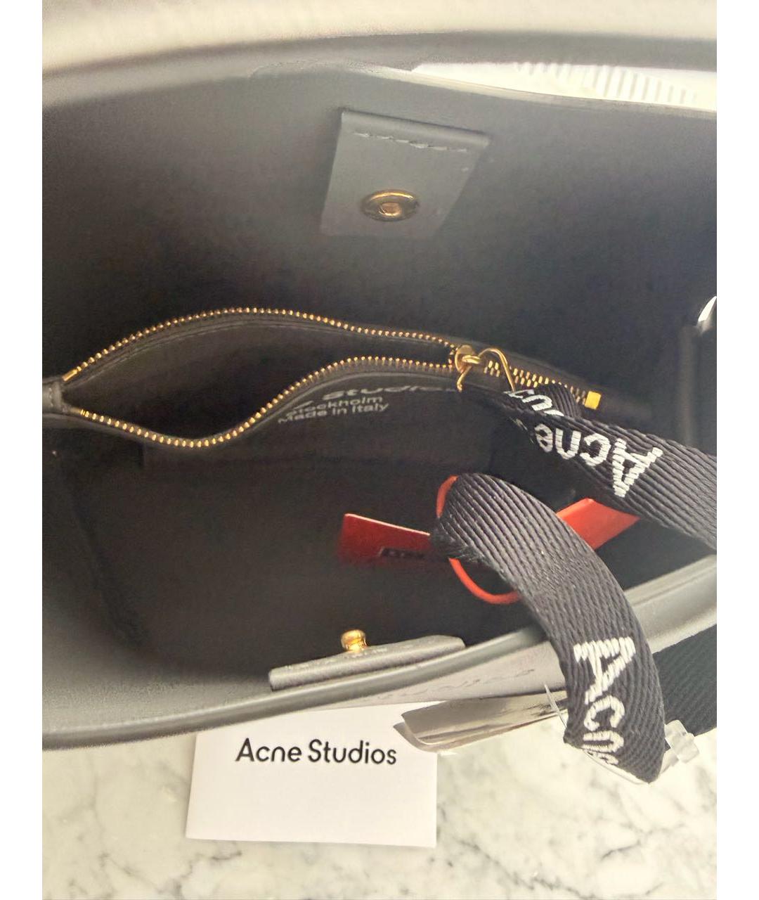 ACNE STUDIOS Серая кожаная сумка с короткими ручками, фото 3