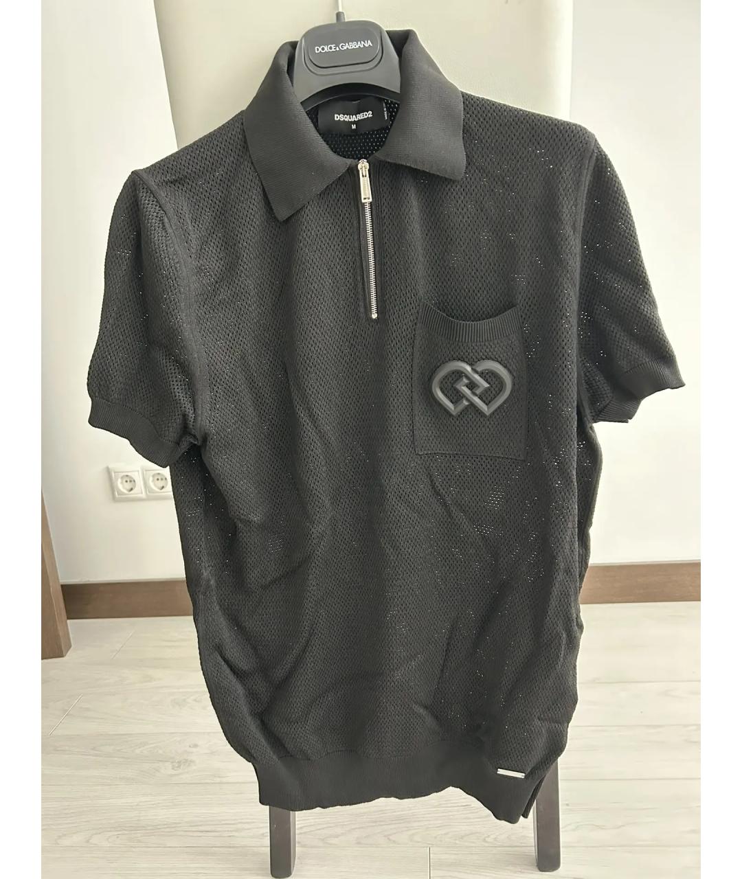 DSQUARED2 Черное хлопковое поло с коротким рукавом, фото 5