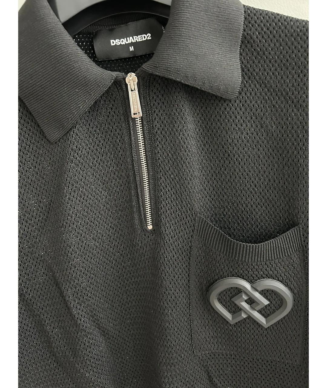 DSQUARED2 Черное хлопковое поло с коротким рукавом, фото 3