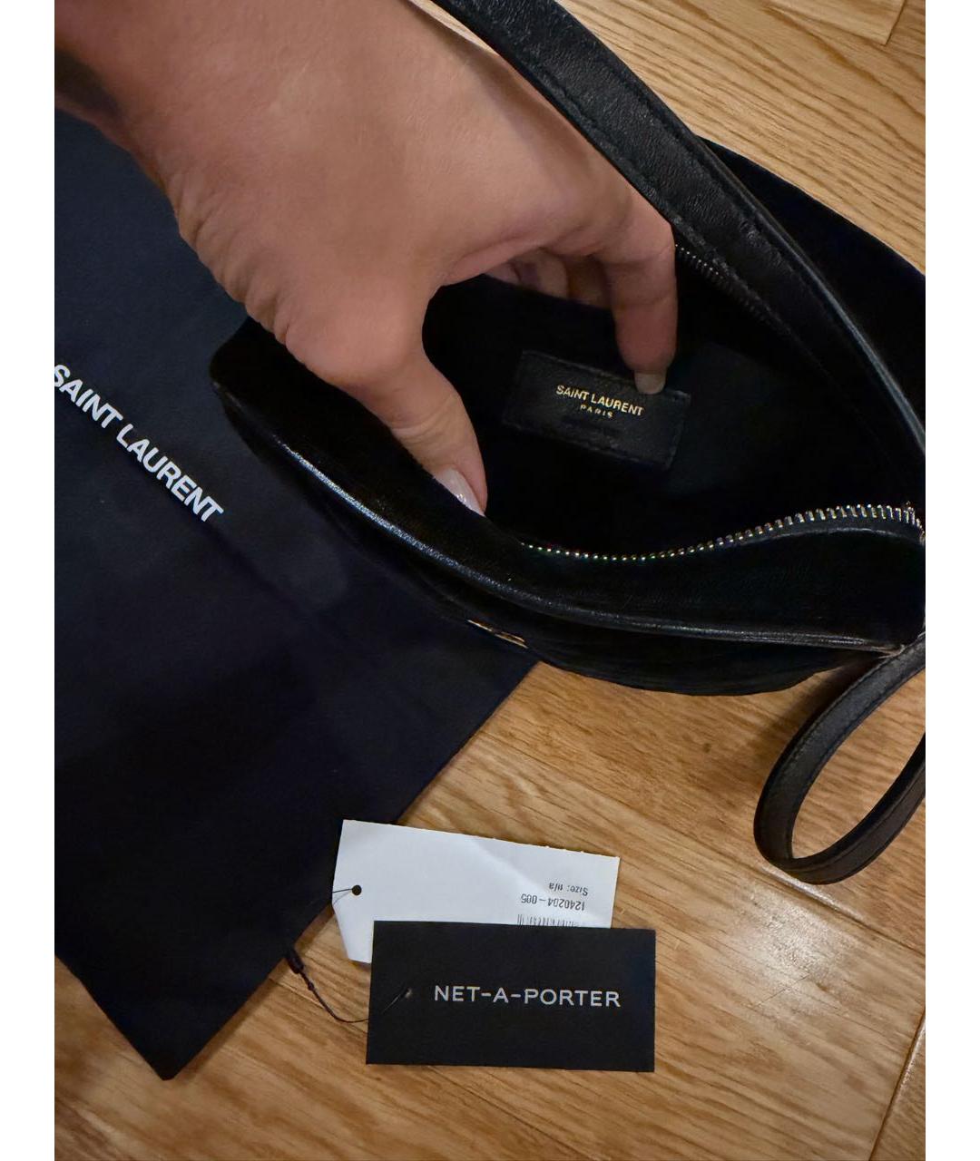 SAINT LAURENT Черная бархатная поясная сумка, фото 7