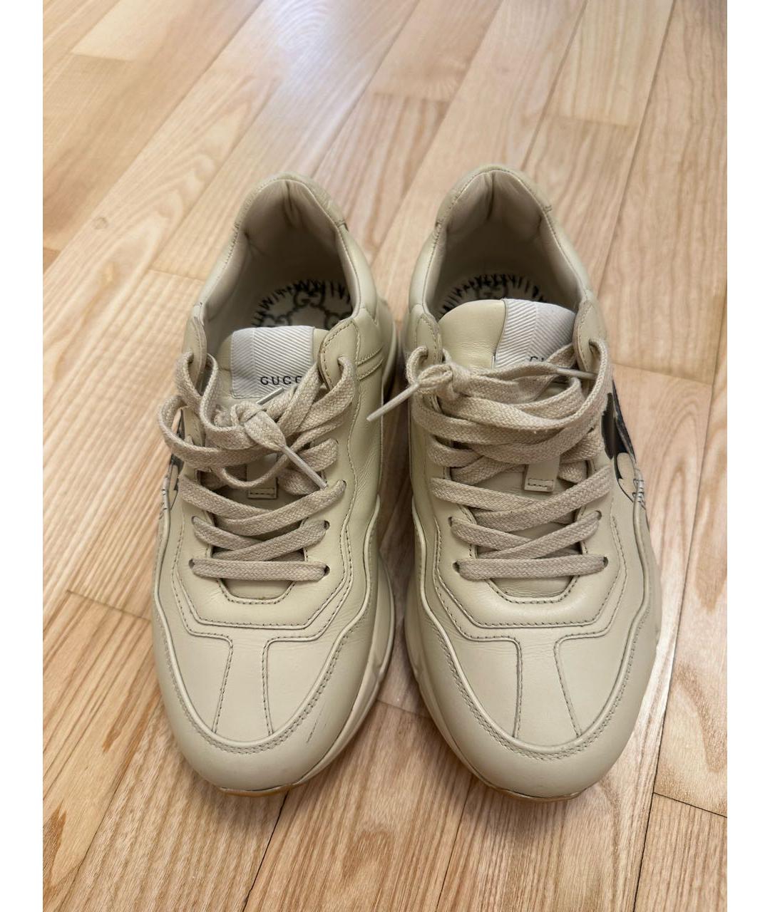 GUCCI Бежевые кожаные кроссовки, фото 2