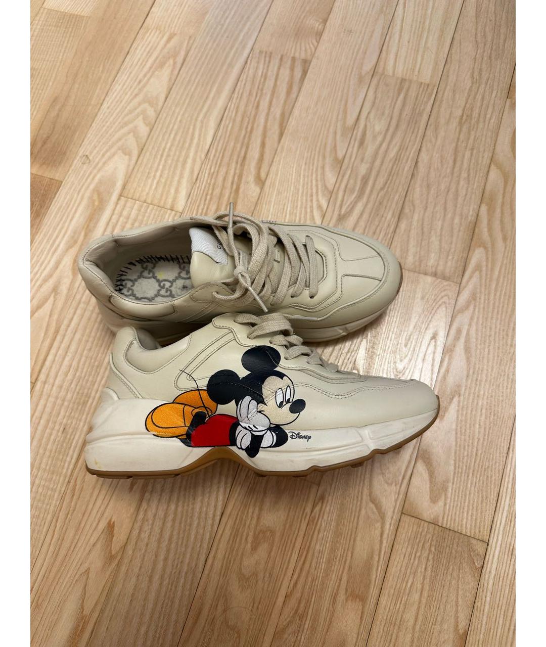 GUCCI Бежевые кожаные кроссовки, фото 4