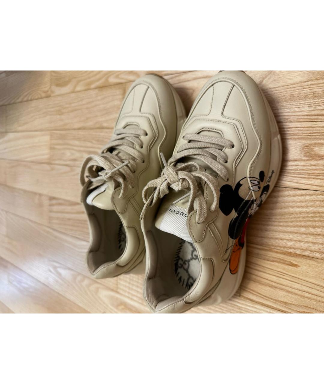 GUCCI Бежевые кожаные кроссовки, фото 3