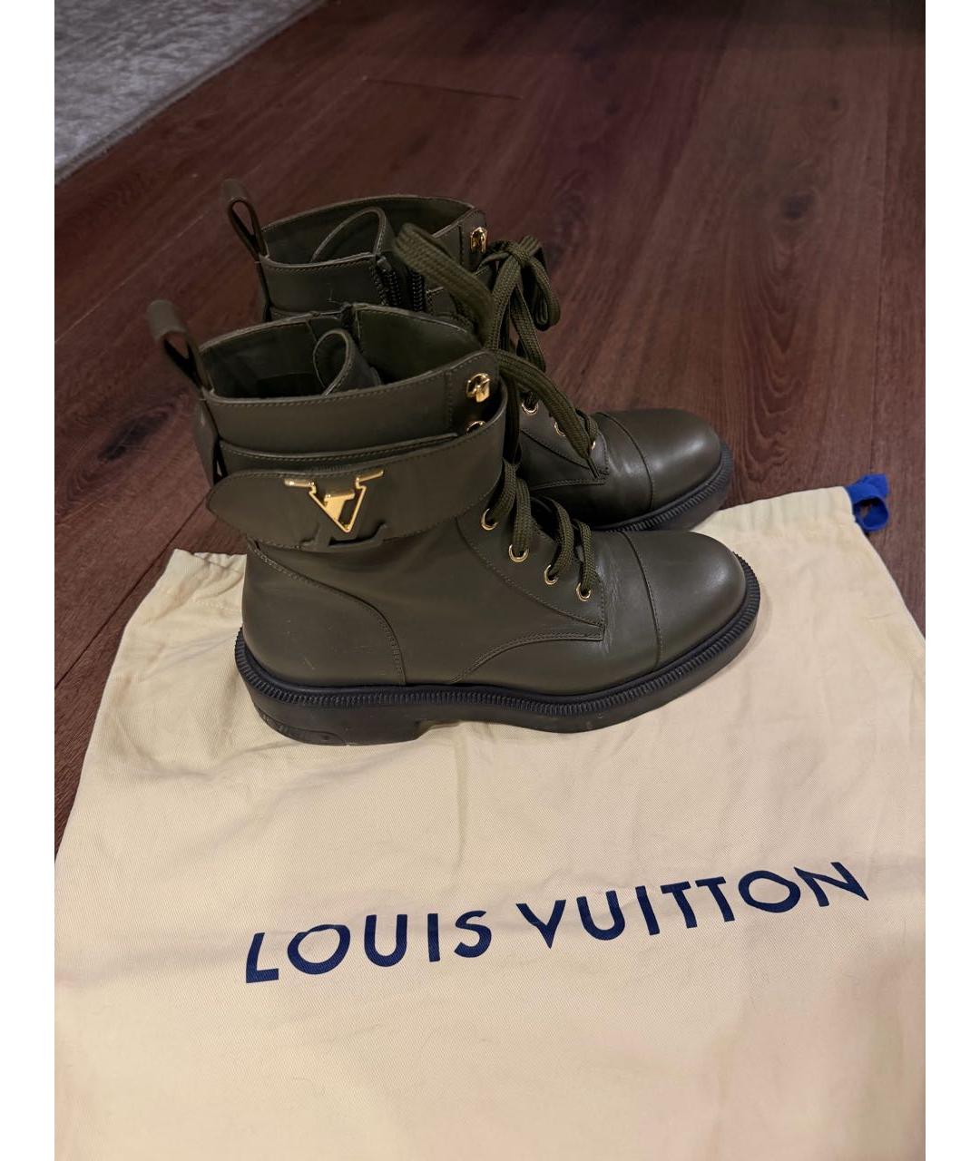 LOUIS VUITTON Хаки кожаные ботинки, фото 5