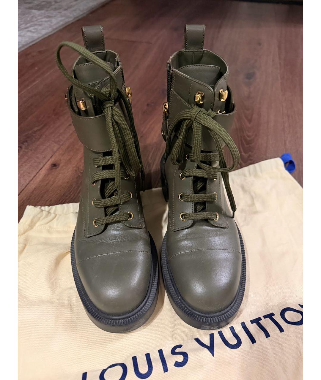 LOUIS VUITTON Хаки кожаные ботинки, фото 2