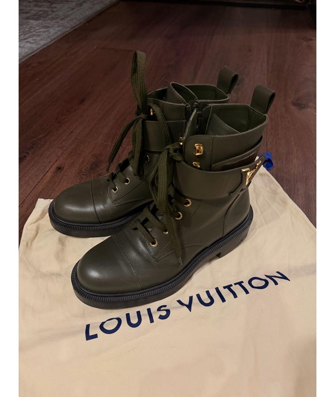 LOUIS VUITTON Хаки кожаные ботинки, фото 4