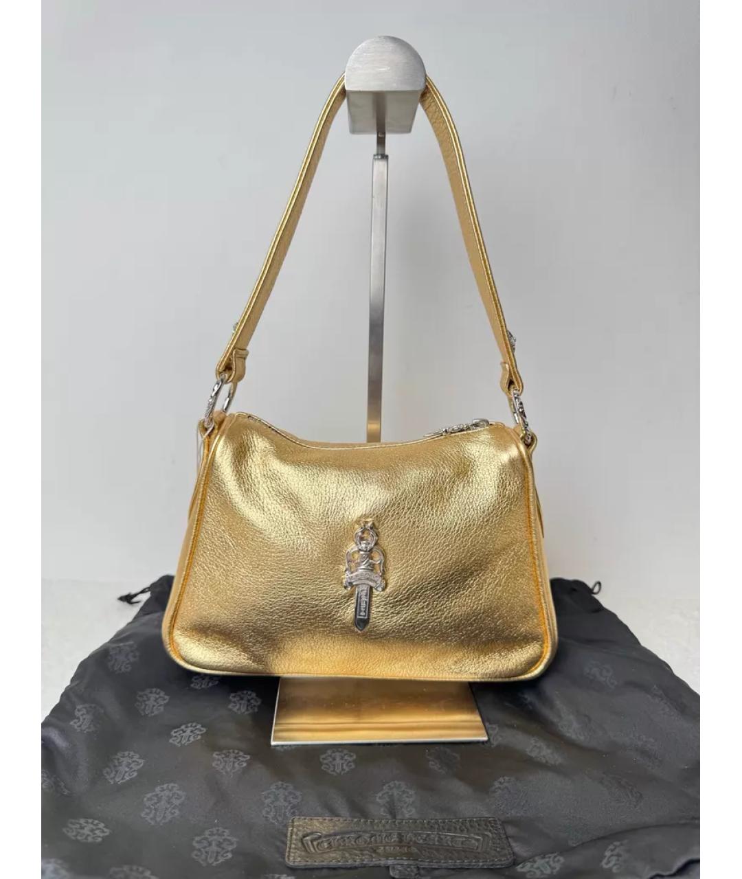 CHROME HEARTS Золотая кожаная сумка с короткими ручками, фото 8