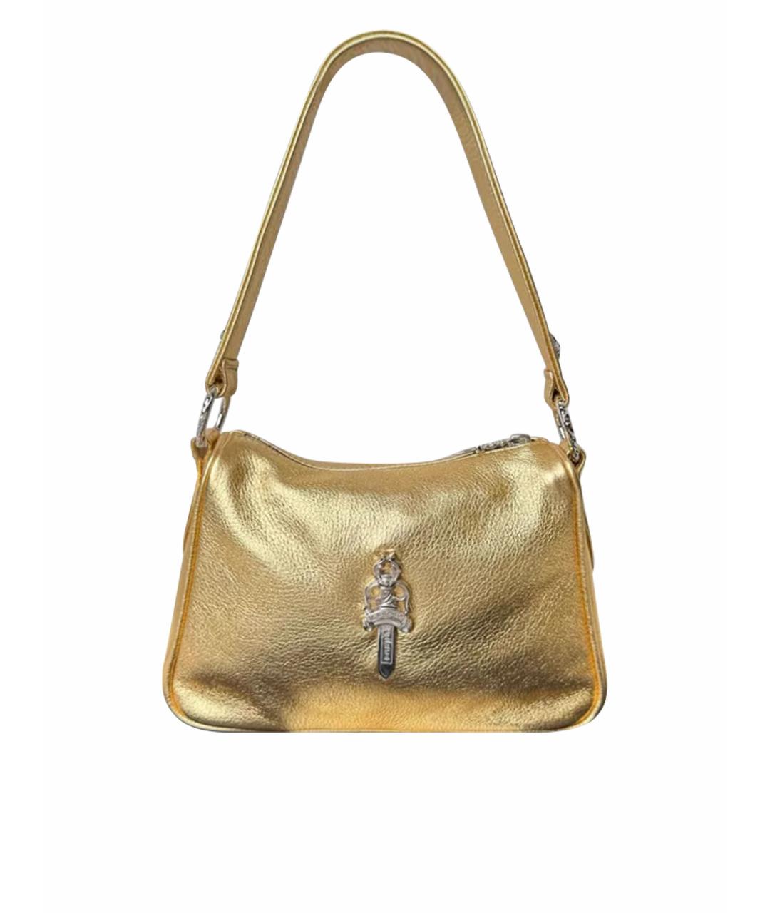 CHROME HEARTS Золотая кожаная сумка с короткими ручками, фото 1