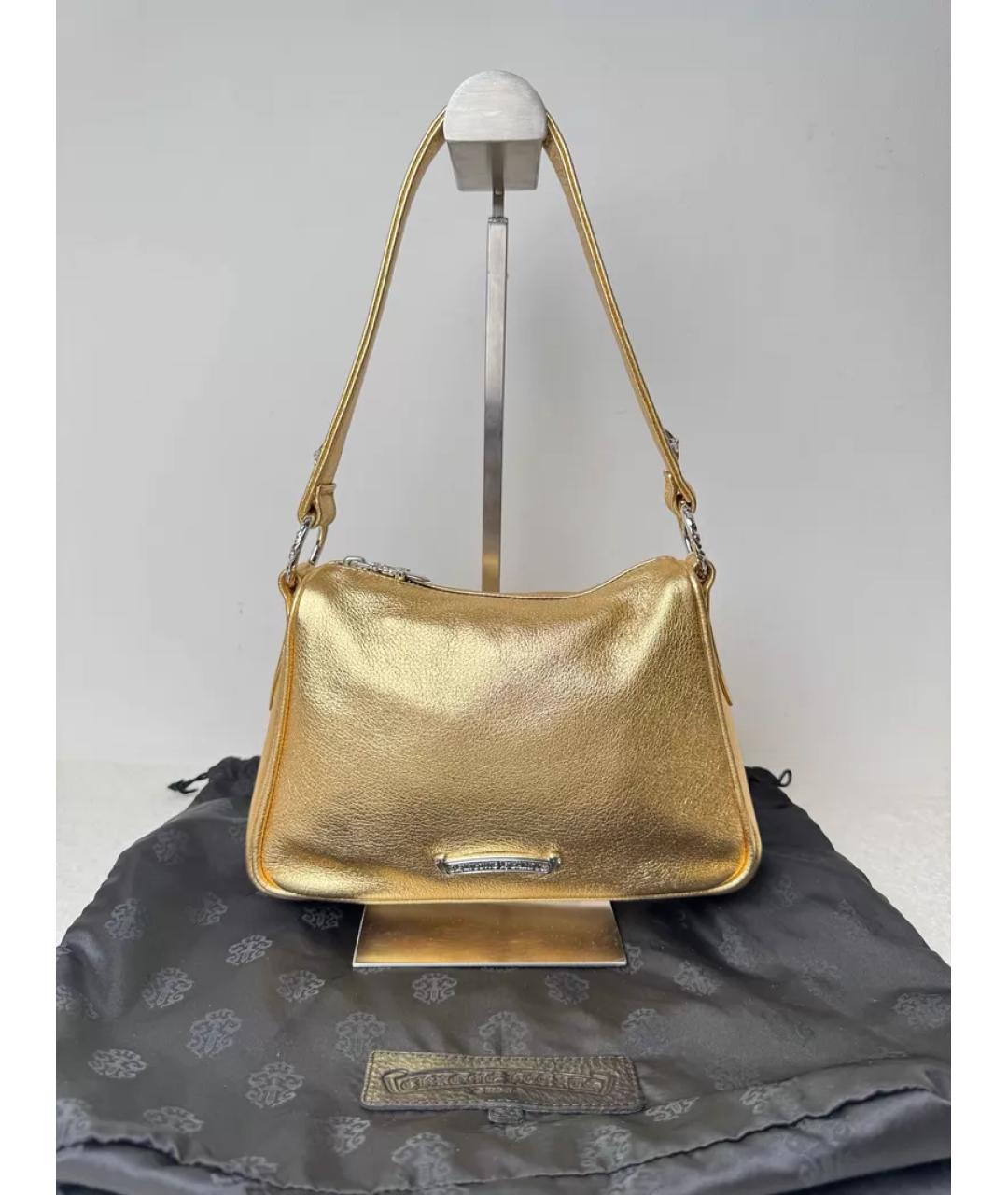CHROME HEARTS Золотая кожаная сумка с короткими ручками, фото 4