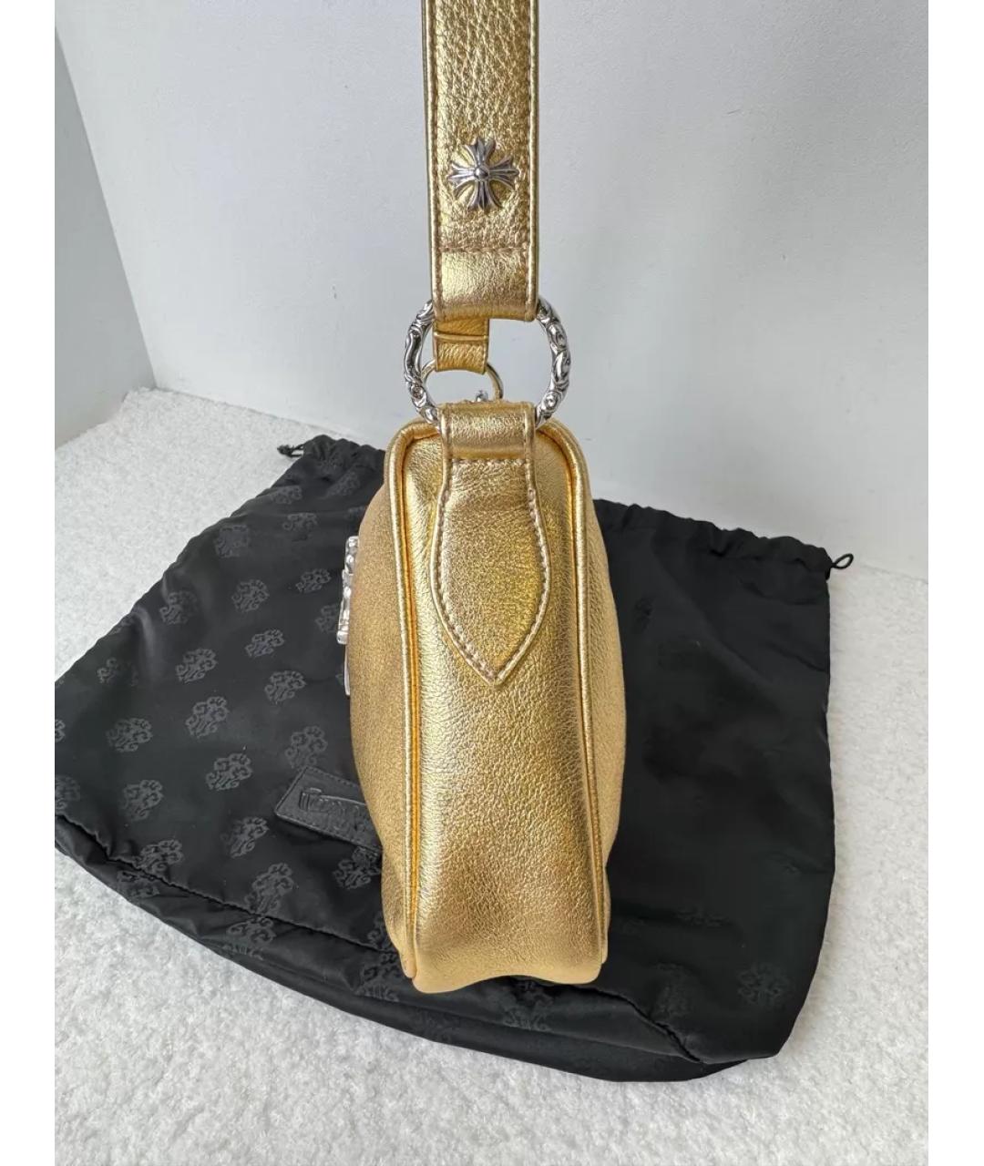 CHROME HEARTS Золотая кожаная сумка с короткими ручками, фото 2