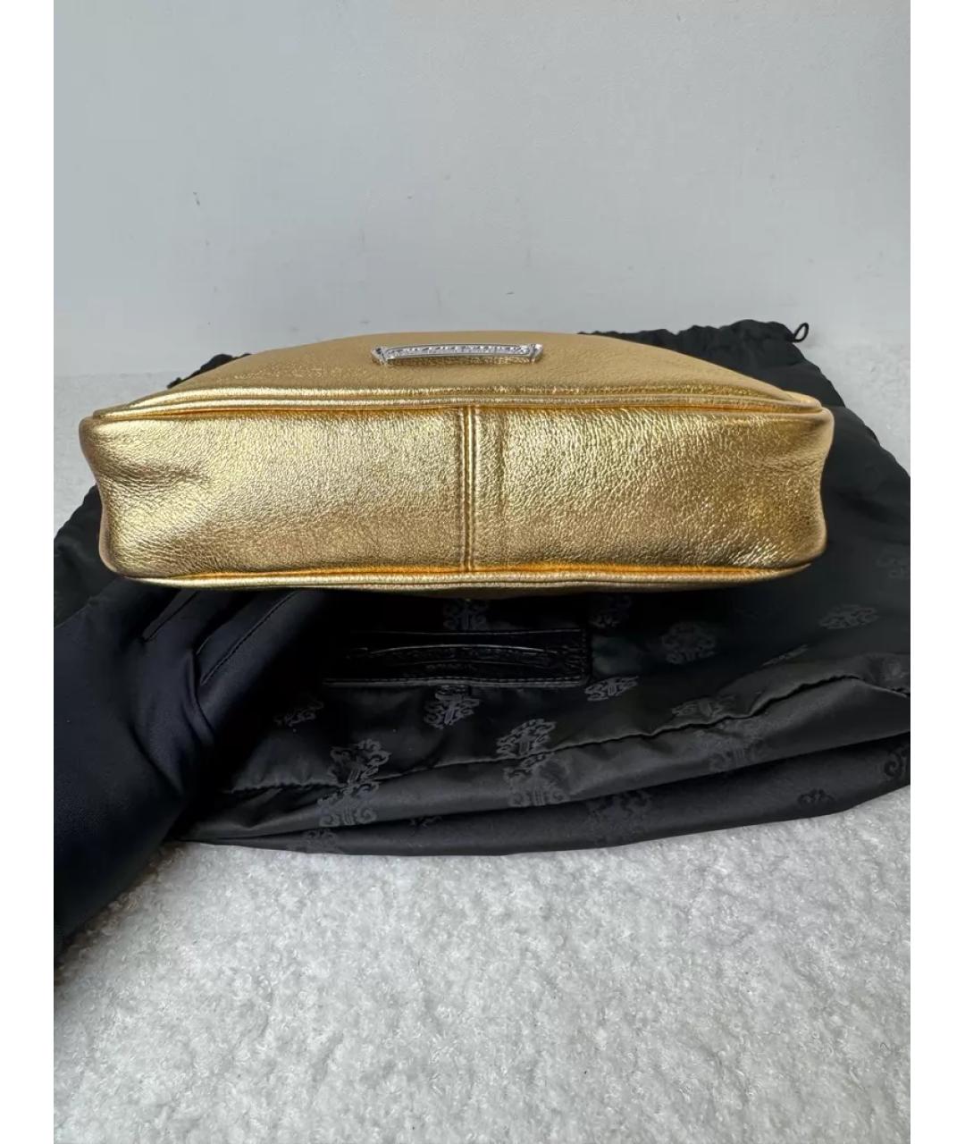 CHROME HEARTS Золотая кожаная сумка с короткими ручками, фото 5