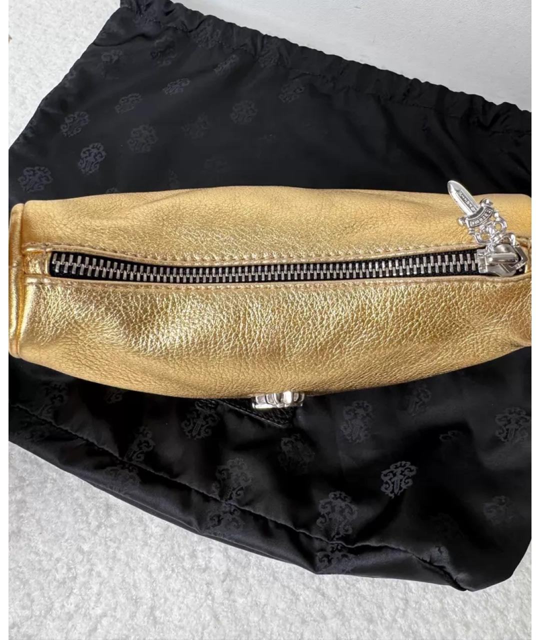 CHROME HEARTS Золотая кожаная сумка с короткими ручками, фото 3