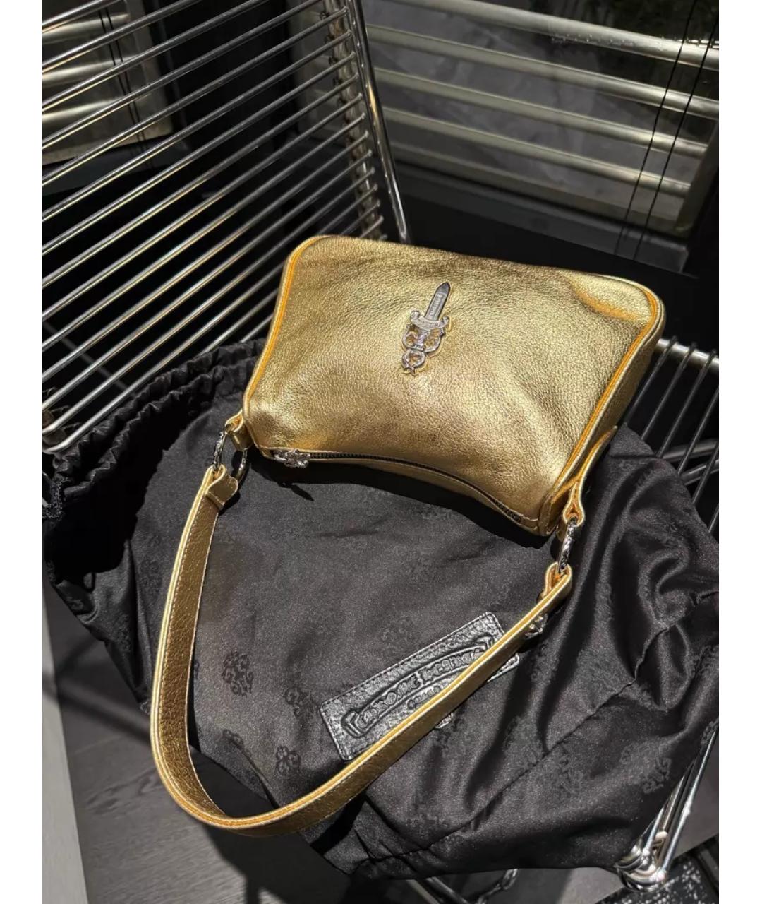 CHROME HEARTS Золотая кожаная сумка с короткими ручками, фото 6