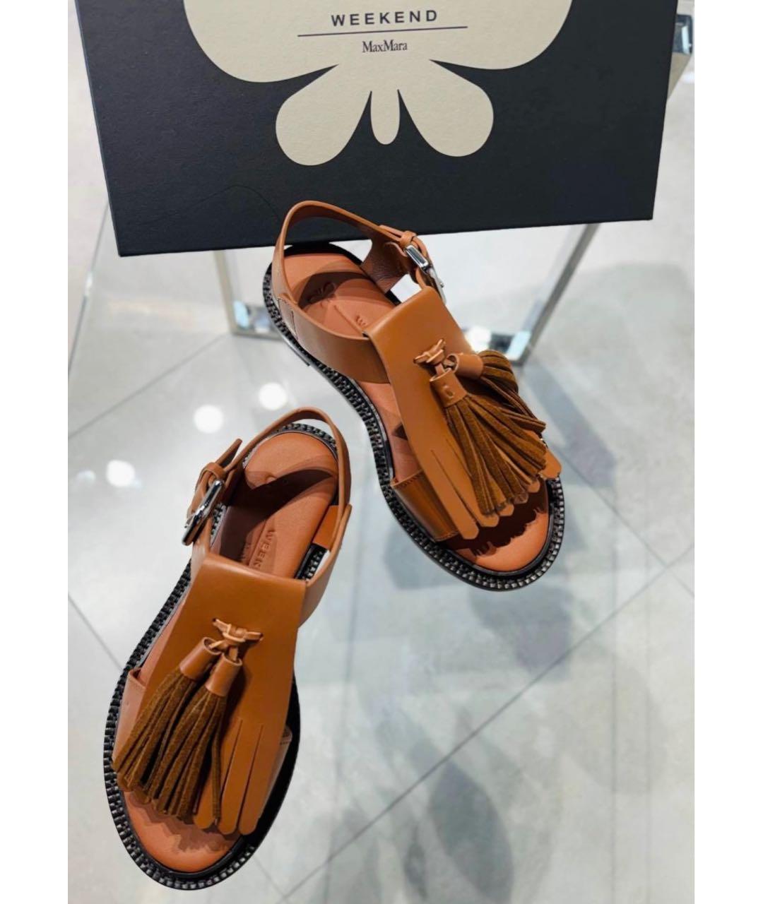 WEEKEND MAX MARA Коричневые кожаные босоножки, фото 2