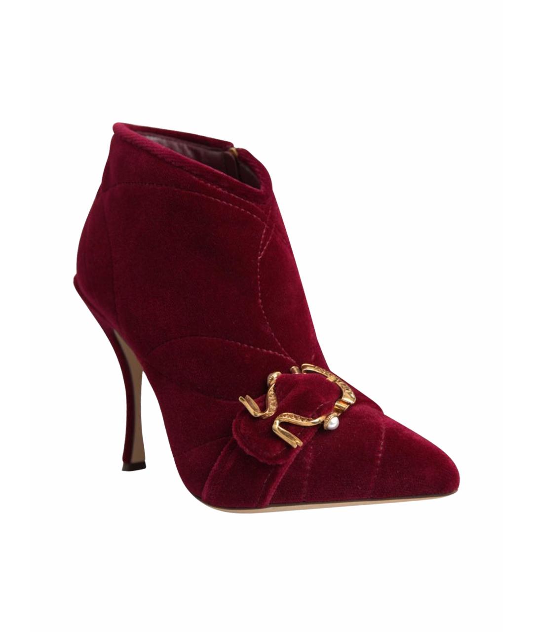 DOLCE&GABBANA Бордовые бархатные ботильоны, фото 1