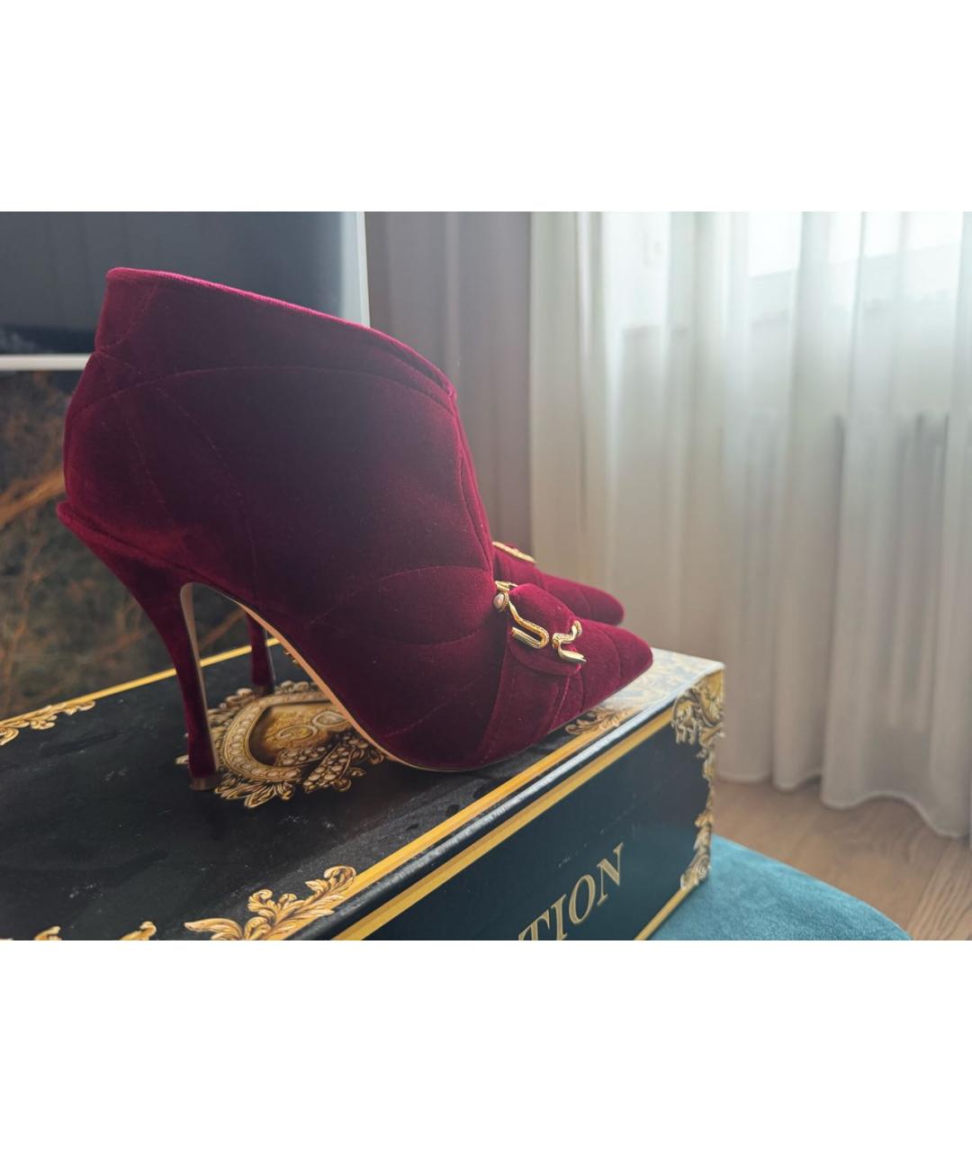 DOLCE&GABBANA Бордовые бархатные ботильоны, фото 2
